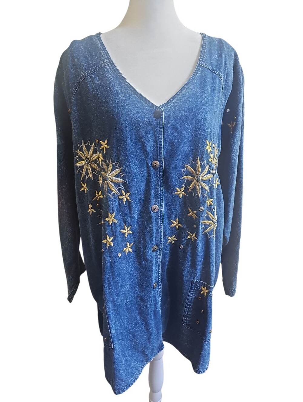 Vintage 90s Plus Club Z 100% Cotton Embroidered Button Down Blouse 26/28